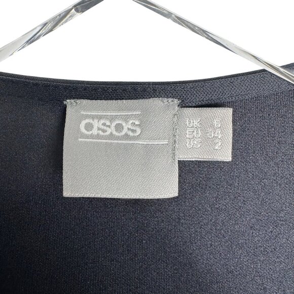 ASOS Black Ruffle Hem V-Neck Little Black Dress Size US‎ 2 Coquette - Picture 3 of 8